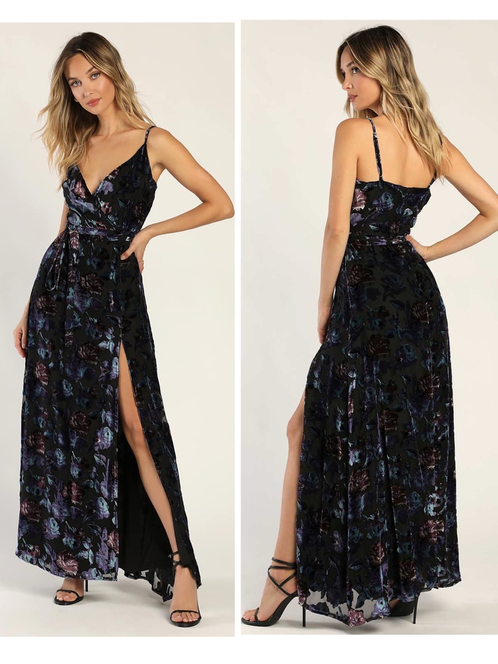 Lulus Pretty Companion Black Floral Velvet Burnout Maxi Dress Size Small Formal